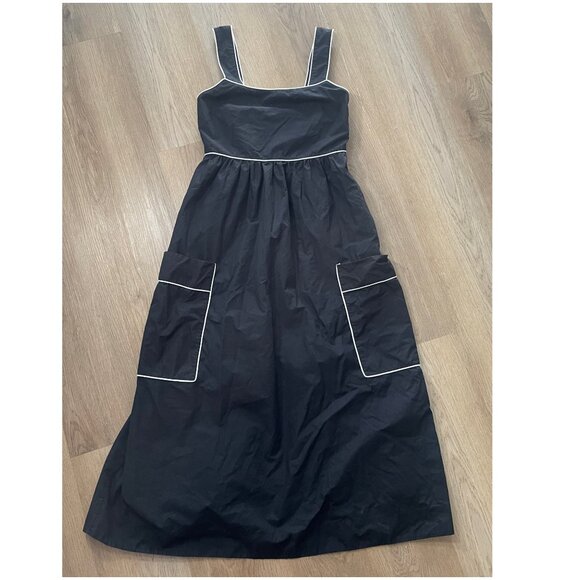 Kerri Rosenthal Emma Maxi Dress black S small Gauze smocked pockets apron - Picture 6 of 10